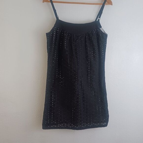 Roxy Junior Size Black Eyelet Spaghetti Strap Short Sundress suze M - Picture 1 of 6